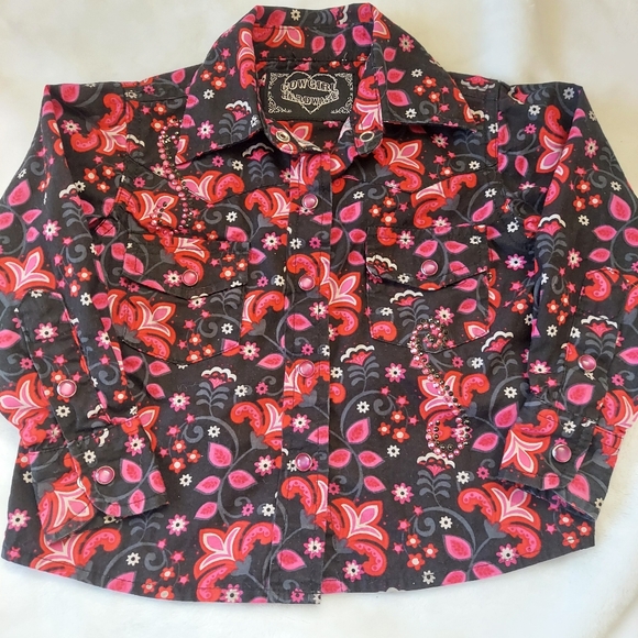 Cowgirl Hardware Other - Cowgirl Hardware Long Sleeve Western Shirt 6 Months Pink Black rhinestone